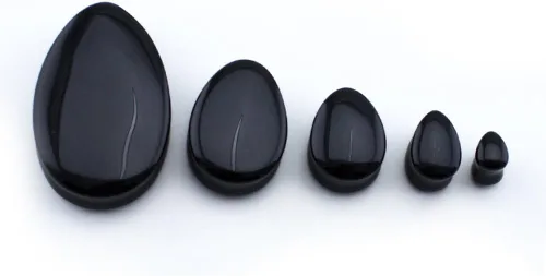 Vista 3 de 1 par de 1 & 12" pulgadas (38 mm) Negro Obsidiana piedra Teardrop Plugsanchos