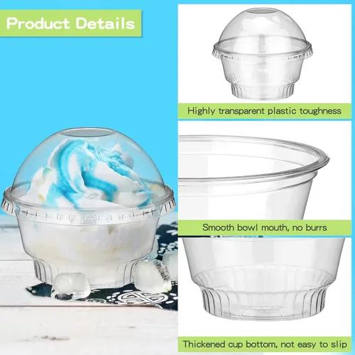 Vista 3 de 50 tazas de plástico transparente para postres de 5 onzas con tapa de cúpula, tazas desechables para helado y tazas de parfait, vasos de plástico