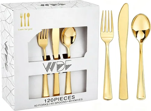 Vista 18 de WDF - 100 cucharas desechables de plástico plateado, cubiertos barrocos plateados de 6.93 pulgadas para pastel de postre, cucharas de plástico