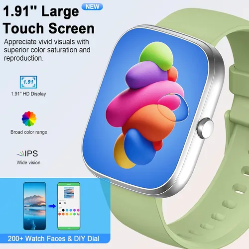 Vista 2 de Reloj inteligente para hombres y mujeres, reloj inteligente con pantalla HD de 1.91 pulgadas (respuesta/hacer llamadas), monitor de ritmo cardíaco