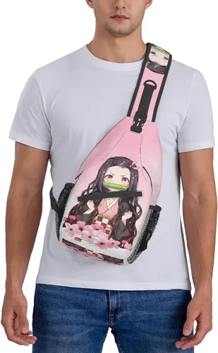 Vista 6 de Aolazw Mochila de anime Nezukos unisex cruzada mochila manga solo hombro bolsa pecho bolsa Cosplay Daypack, N3, Mochilas Sling