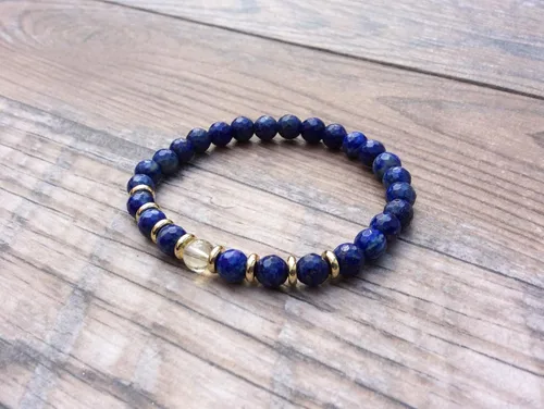 Vista 3 de Pulsera de lapislázuli con citrino focal, chakra plexo solar, piedra natal de noviembre