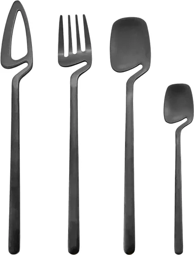 Vista 18 de Juego de cubiertos dorados mate, 20 piezas de cubiertos de acero inoxidable 304 colgantes para 4, juego de utensilios de cocina con acabado Oro