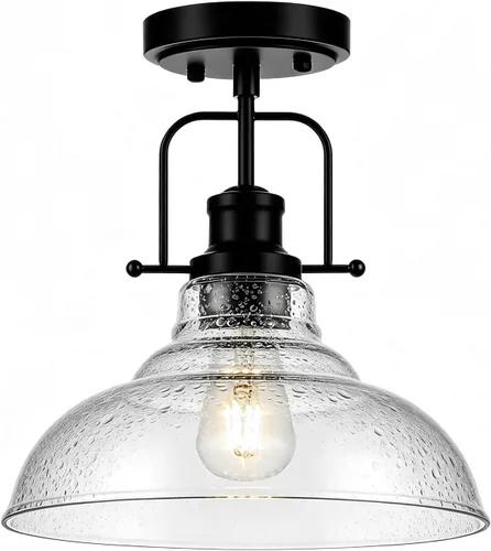 Vista 11 de WILON Lámpara de techo rústica de granja, luz de techo de vidrio semillado, luces de techo semiempotradas óxido, accesorios de iluminación