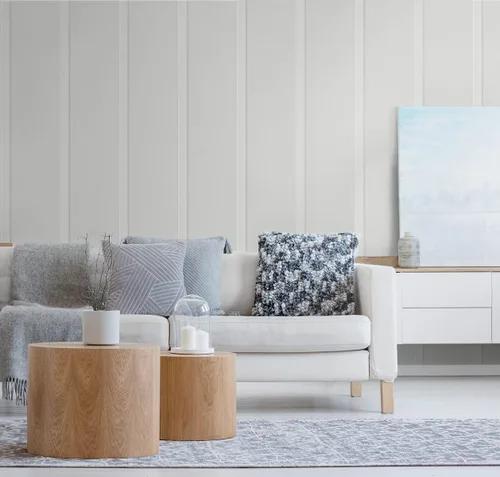 Vista 5 de NextWall - Papel pintado de imitación de tabla y listón para despegar y pegar con vinilo (Gris Ártico)