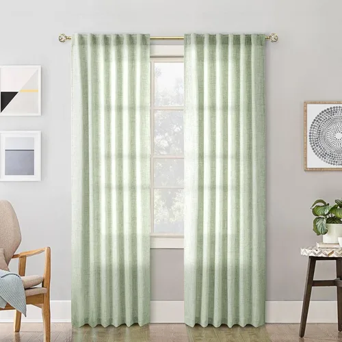 Vista 14 de Cortinas de Lino Natural Color Crema de 84 Pulgadas de Largo para Sala de Estar, Juego de 2 Paneles de Lino Texturizado con Trabillas Traseras