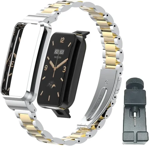 Vista 10 de Correa compatible con Xiaomi Mi Band 7, correas de repuesto de metal de acero inoxidable, accesorios para pulsera inteligente Mi Band 7 FG1 Negro