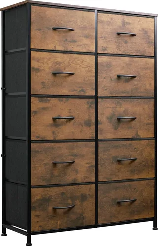 Vista 11 de WLIVE - Cómoda alta negra para dormitorio con 10 cajones, cómoda de dormitorio, muebles de cómoda para dormitorio, unidad organizadora