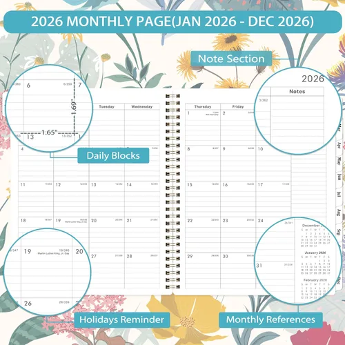 Vista 3 de Agenda 2026 - Agenda semanal y mensual de 2026, de enero a diciembre, de 8 x 10 pulgadas, papel premium, encuadernación de doble alambre, calendario