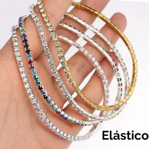 Vista 8 de Suyi Tobillera de cristal para mujer, 4 piezas, tobilleras elásticas de tenis, cadena elástica para el pie set1