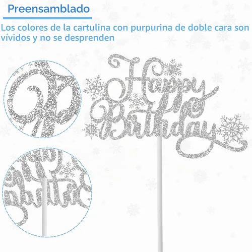 Vista 4 de Decoración de pastel de castillo de congelado, 3 piezas, decoración de copo de nieve con purpurina para fiesta de cumpleaños temática de castillo