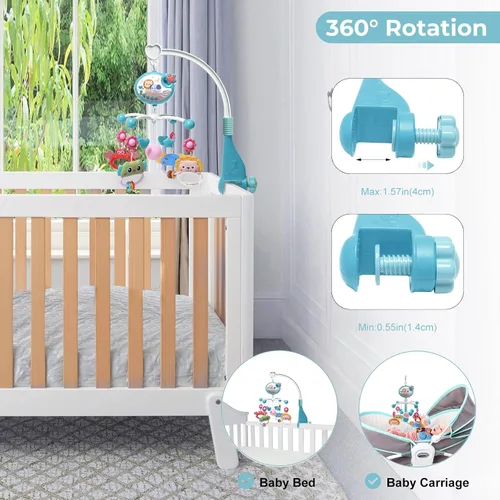 Vista 5 de YUNGCHI Móvil de bebé para cuna con juguetes de cuna, música y luces para paquete y paly cuna carrusel musical móvil móvil para niñas y niños, móvil