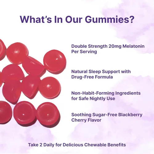 Vista 2 de Micro Ingredients Gomitas de melatonina de 20 mg para adultos, 120 unidades Sleep Aid 10 mg de melatonina por gomita Sabor a cereza de mora sin