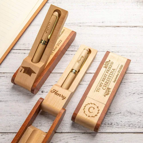 Vista 5 de Juego de bolígrafos y estuches de madera personalizados, bolígrafo de madera natural, regalo de cumpleaños/Navidad/graduación