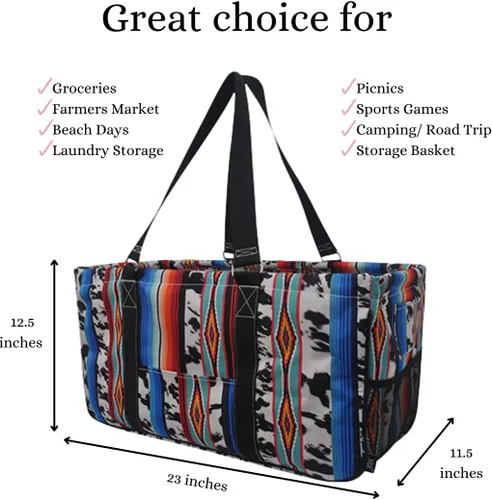 Vista 171 de NGIL Bolsa de comestibles reutilizable extra grande plegable de gran tamaño para comestibles, almacenamiento, picnic, playa, Estampado