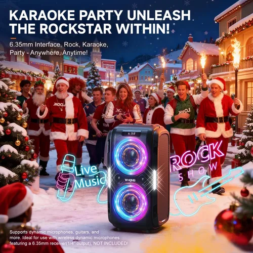 Vista 5 de W-KING 270W PEAK Altavoz de Fiesta Grande Bluetooth Más Fuerte/12 Graves Personalizados/Subwoofer Masivo de 125dB 6.5''x2 con Graves Profundos, Gran