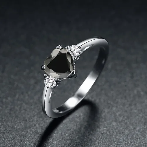 Vista 3 de ACEFEEL - Anillo de compromiso de plata de ley 925 con forma de corazón de ópalo blanco