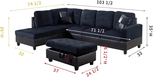 Vista 2 de Juego de sofá de sala de estar, sofá de lujo ligero con almohada suave y silla de almacenamiento, fácil de montar