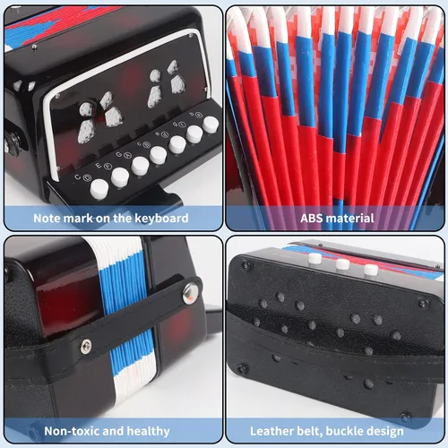 Vista 4 de Horse - Acordeón para niños, control de 10 teclas, acordeones musicales para niños, niños principiantes, ligero, 7 teclas, 3 bajos, mini acordeón