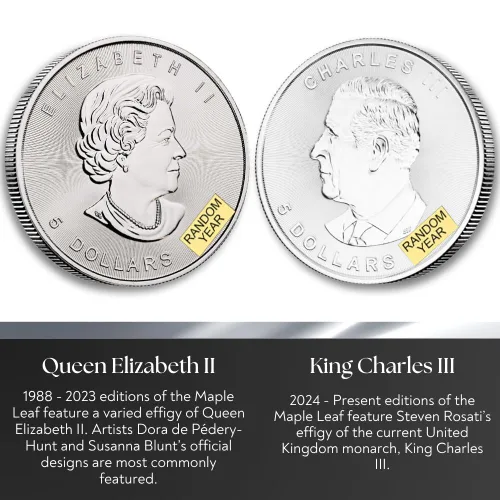 Vista 4 de 1988 - Lote actual de (5) Hoja de arce de plata canadiense de 1 oz $5 Vendedor BU