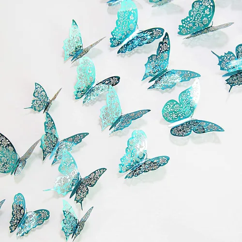 Vista 8 de Decoración de pared de mariposa de Cheerland, calcomanías 3D de mariposas, mural, decoración de habitación, calcomanías turquesa extraíbles