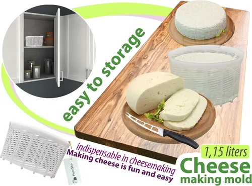 Vista 4 de Molde de queso suave para hacer queso 1.25QT - Suministros pequeños para hacer queso casero (1)