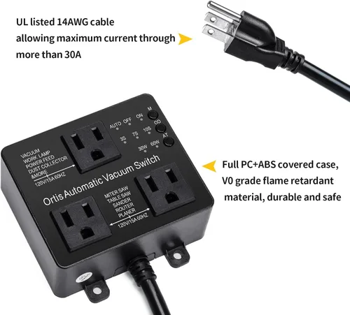 Vista 4 de Interruptor de vacío automático con salida adicional para usar más herramientas eléctricas, Ortis Dust Control Autoswitch Delay Vacuum Vacuum On/Off