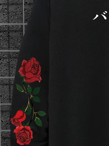 Vista 4 de Romwe Sudadera casual de manga larga con cuello redondo y estampado floral para hombre