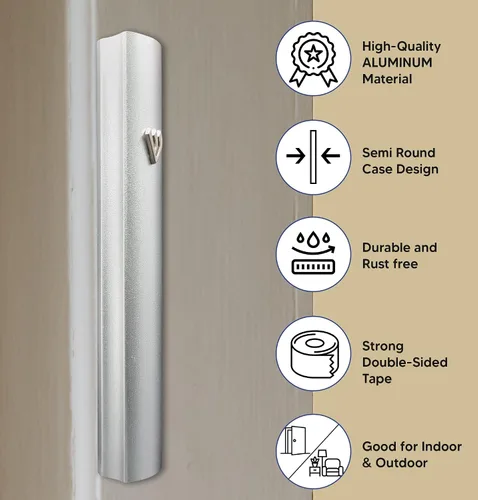 Vista 3 de TALISMAN4U Mezuzá de aluminio plateado con pergamino 3D espinilla clásica mezuzá para puerta Israel Judaica regalo (3.9 in / 4 pulgadas)