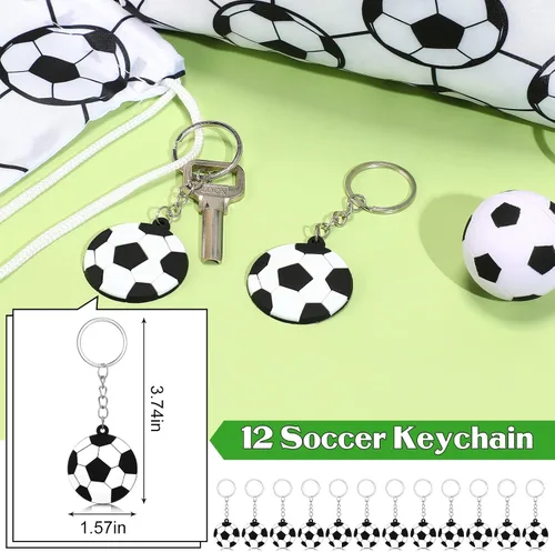 Vista 4 de 48 piezas de suministros de fiesta de fútbol, 12 pulseras de silicona de fútbol, 12 bolsas de regalo con cordón de fútbol, 12 mini pelotas de estrés