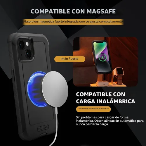 Vista 2 de MOTIVE - Funda resistente para iPhone 15, funda con clip para cinturón, 6.1 pulgadas Negro
