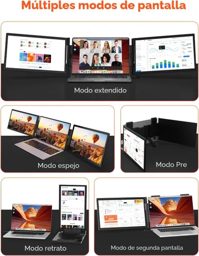 Vista 4 de Extensor de pantalla para portátil 1080P de 14", conexión de un cable (Windows y Mac) Dual Screen USB-C HDMI Wireless & Wired Travel Extended
