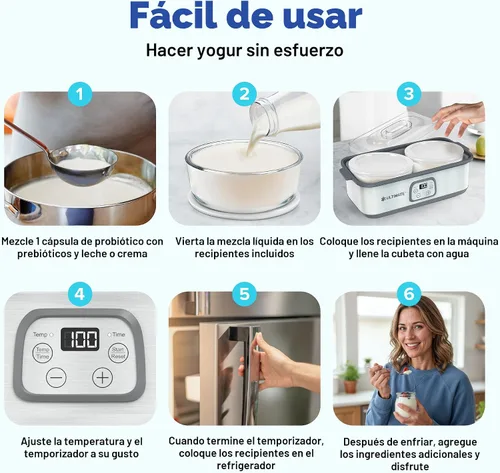 Vista 3 de Ultimate Yogurtera de Probióticos con Tiempo y Temperatura Ajustable - Produce Trillones de Probióticos Vivos con Dos Contenedores de 1 Quart