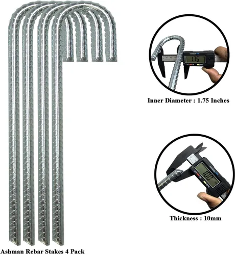 Vista 2 de Ashman - Anclaje de estaca de 12 pulgadas de largo (paquete de 4), ideal para asegurar animales, tiendas de campaña, toldos, cobertizos, puertos