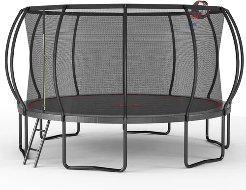 Vista 5 de SkyBound Trampolín con acolchado de seguridad curvado, 12 postes – Trampolines grandes de 14 pies para patio trasero al aire libre aprobado por ASTM