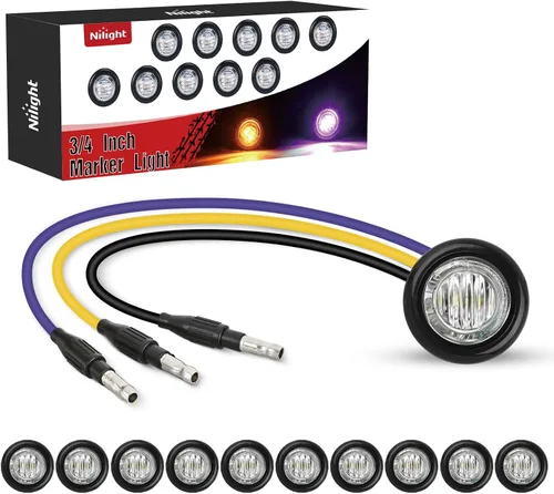 Vista 16 de Nilight Luz de marcador redonda de 3/4 pulgadas, 10 unidades, luz LED ámbar de separación, 2 conectores, indicadores laterales, luces de bala IP68