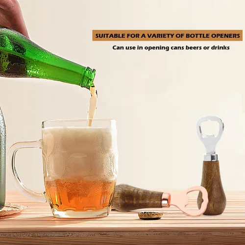 Vista 6 de Paquete de 2 abridores de botellas de madera con mango de nogal, abridor de botellas de bebidas con mango de madera para amantes de la cerveza