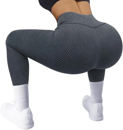 Vista 5 de SUUKSESS - Leggings acanalados de tiro alto y sin costuras para mujer, pantalones deportivos de yoga para gimnasio y entrenamiento