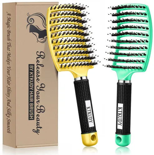 Vista 9 de Cepillo Desenredante con Cerdas de Jabalí Juego KTKUDY Cepillo para Cabello Curvado y Ventilado Cepillo Desenredante para Mujeres Hombres Niños