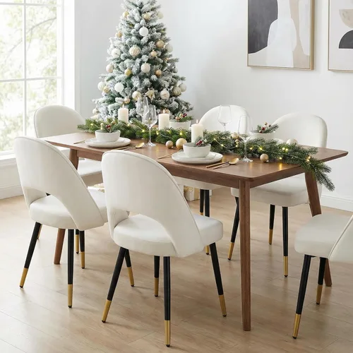 Vista 6 de LukeAlon Juego de 2 sillas de comedor clásicas de terciopelo, sillas de cocina tapizadas con respaldo abierto con patas de metal, sillas laterales