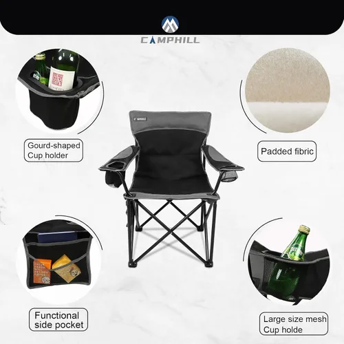 Vista 4 de Sillas de camping portátiles de gran tamaño, sillas plegables para exteriores con bolsillo y portavasos, bolsa de transporte para camping, portones
