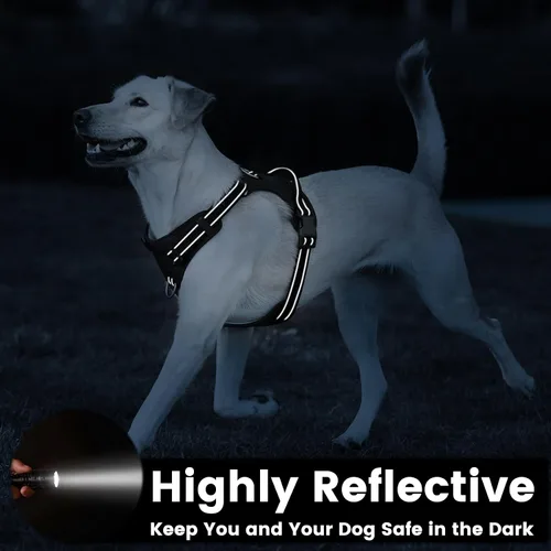 Vista 6 de Arnés sin tirones para perro, chaleco reflectante para cachorros para perros pequeños, medianos y grandes (negro, M) Black M, Lockable Buckle at