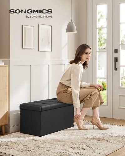 Vista 2 de Songmics Funda de piel sintética plegable – Banco de almacenamiento otomano reposapiés