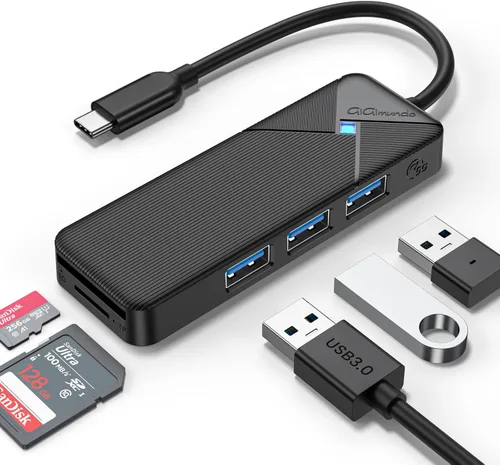 Vista 11 de GiGimundo Hub USB C de 4 puertos para laptop, adaptador multipuerto USB C a USB Hub transferencia de 5 Gbps, divisor USB C para laptop, MacBook Negro