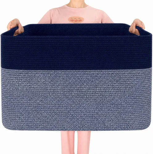 Vista 14 de MINTWOOD Design 112L Canasta Extra Grande para Mantas con Soporte para Sala de Estar, 25"x17"x16" Canasta de Almacenamiento de Cuerda Tejida