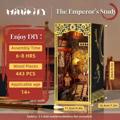 Vista 2 de MiniCity Kit de rincón de libros, kit de bricolaje en miniatura para casa de muñecas, rompecabezas de madera 3D, decoración con luz LED