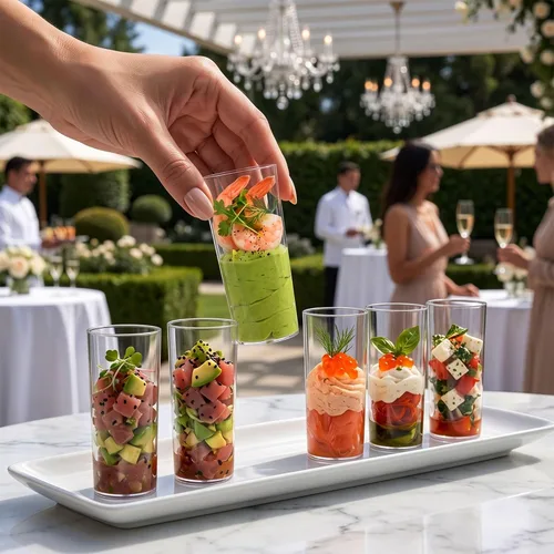 Vista 4 de Restaurantware Vasos de postre de 5 onzas, 100 vasos de cóctel de plástico desechables, duraderos y sostenibles, de plástico transparente