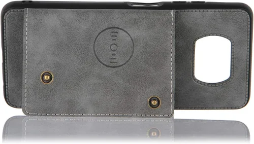 Vista 5 de Funda con tarjetero para Xiaomi Poco X3/X3 NFC/X3 Pro, parte trasera con piel sintética plegable doble hebilla multifunción bolsa para tarjetas Gris
