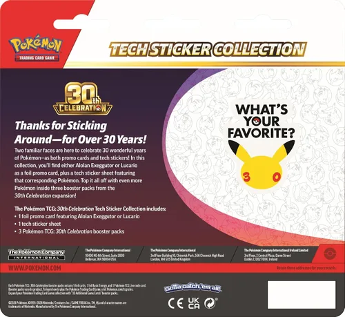 Vista 2 de Pokemon TCG: Colección de pegatinas tecnológicas de celebración 30 - Lucario