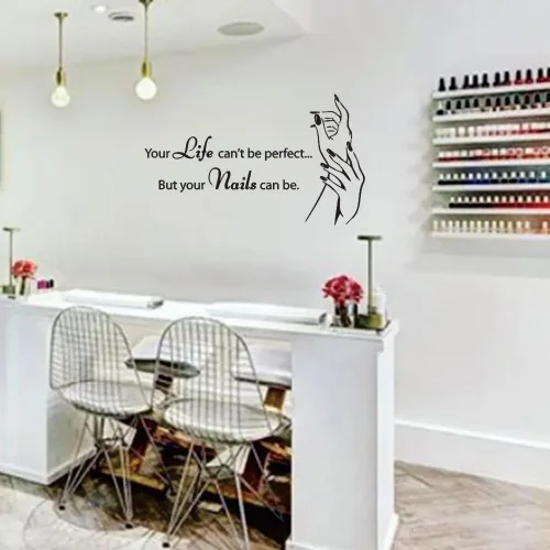 Vista 9 de JWH181 - Adhesivo para pared de uñas y salón de belleza, hermosos dedos y corazones rojos, arte de pared extraíble de PVC para barra de esmalte